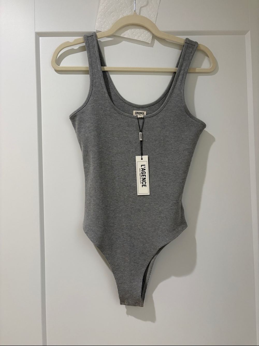 L'AGENCE “Nica” Scoop-neck Gray Ribbed Tank Bodysuit
